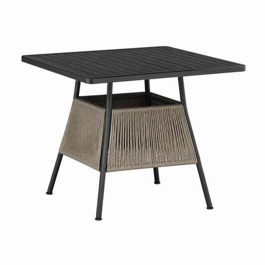 Mesa de comedor exterior de aluminio y cuerda cuadrada 75x75 cm negra/beige