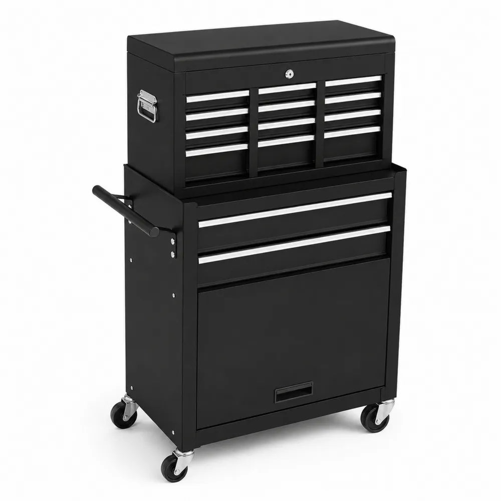 Carro de herramientas negro con cajones y ruedas