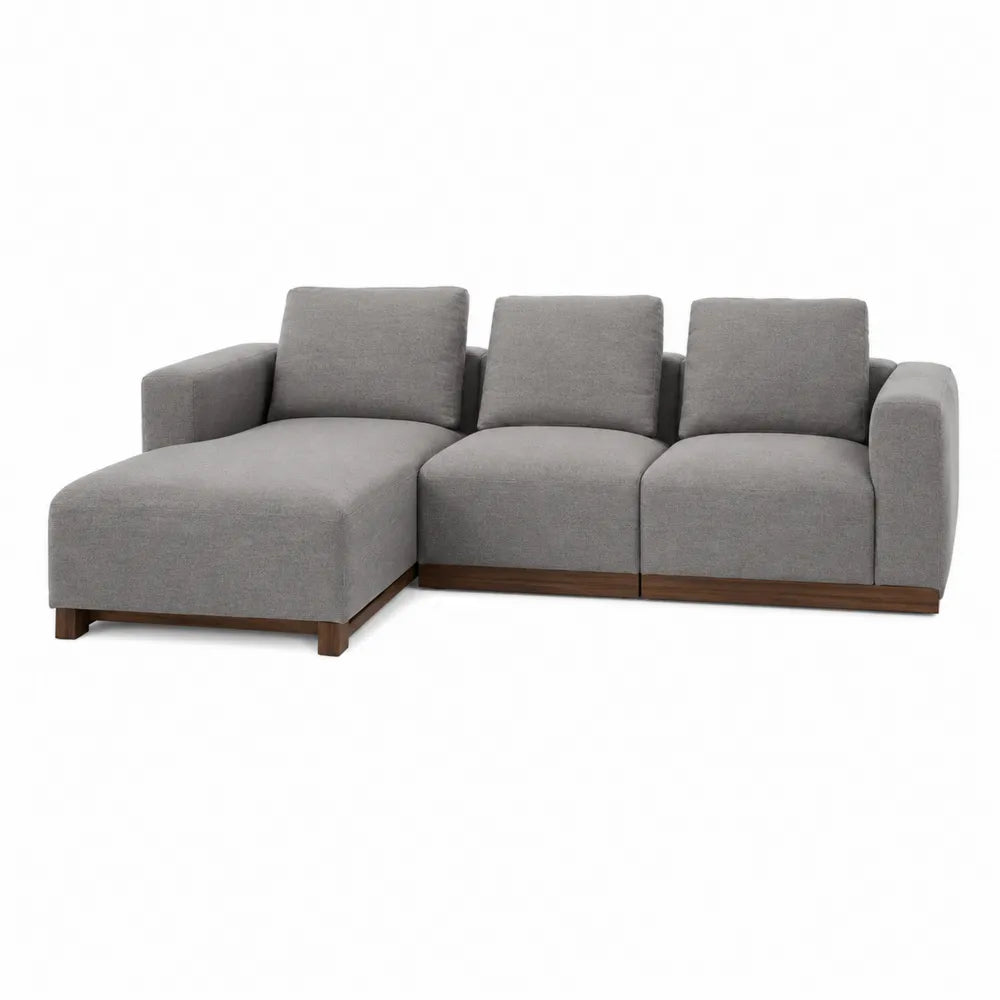 Sofá modular chaise longue gris tela de poliéster y madera