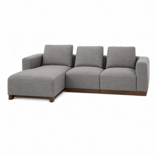 Sofá modular chaise longue gris tela de poliéster y madera