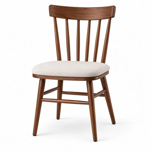 Silla de Madera con Asiento de Tela Beige