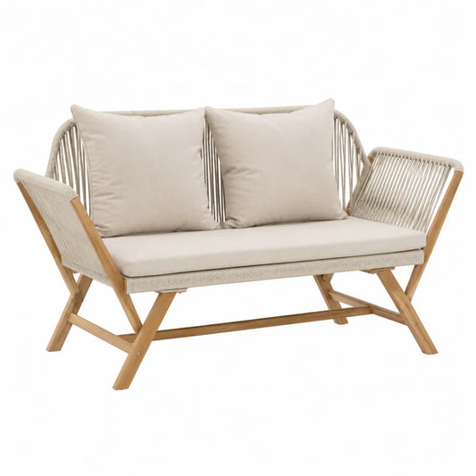 Sofá de madera y cuerda sintética beige 150 cm
