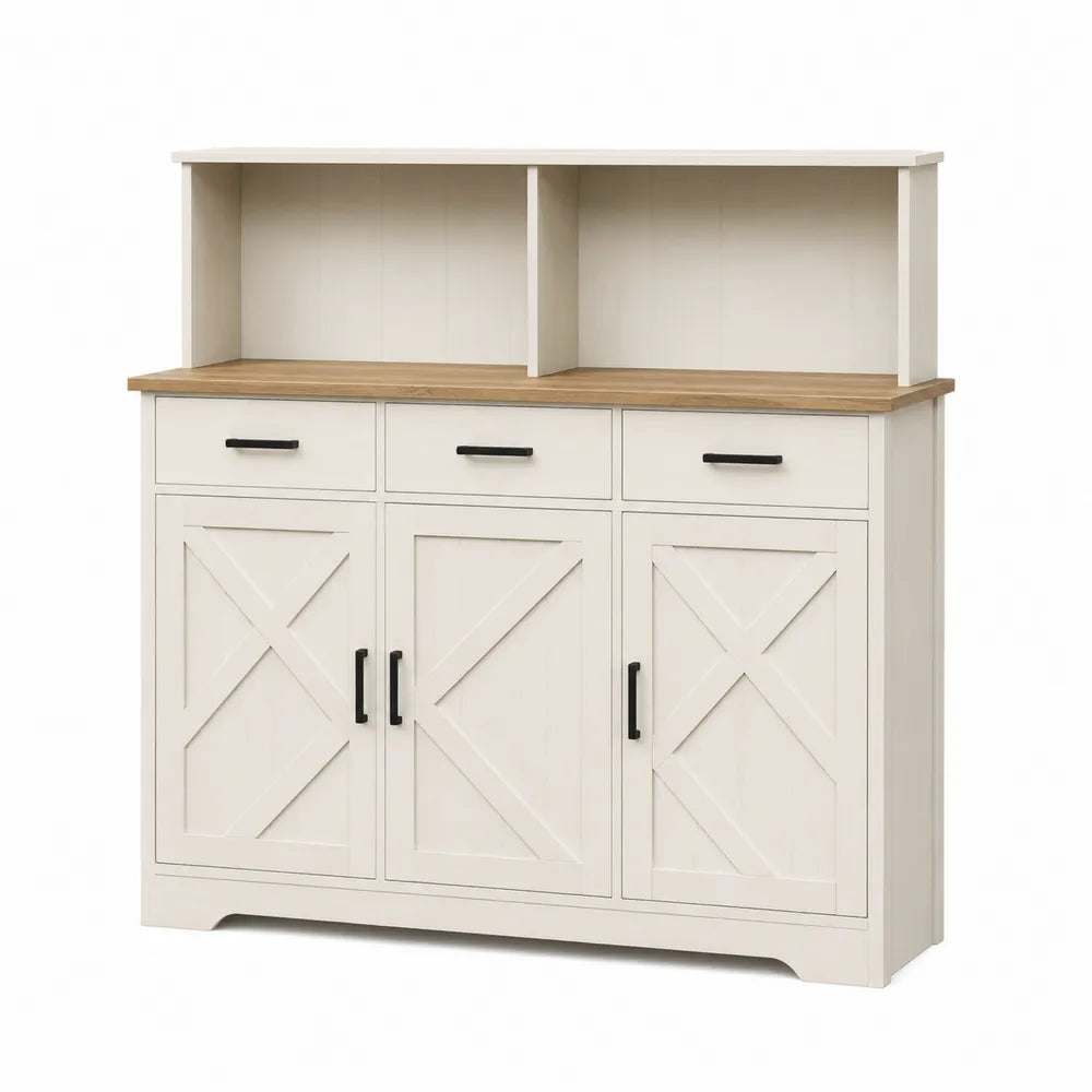 Aparador de MDF con Estantes y Puertas Blanco y Roble