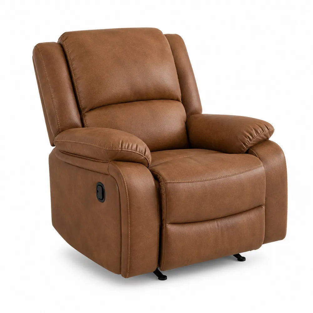Sillón reclinable de cuero sintético marrón con relleno de espuma