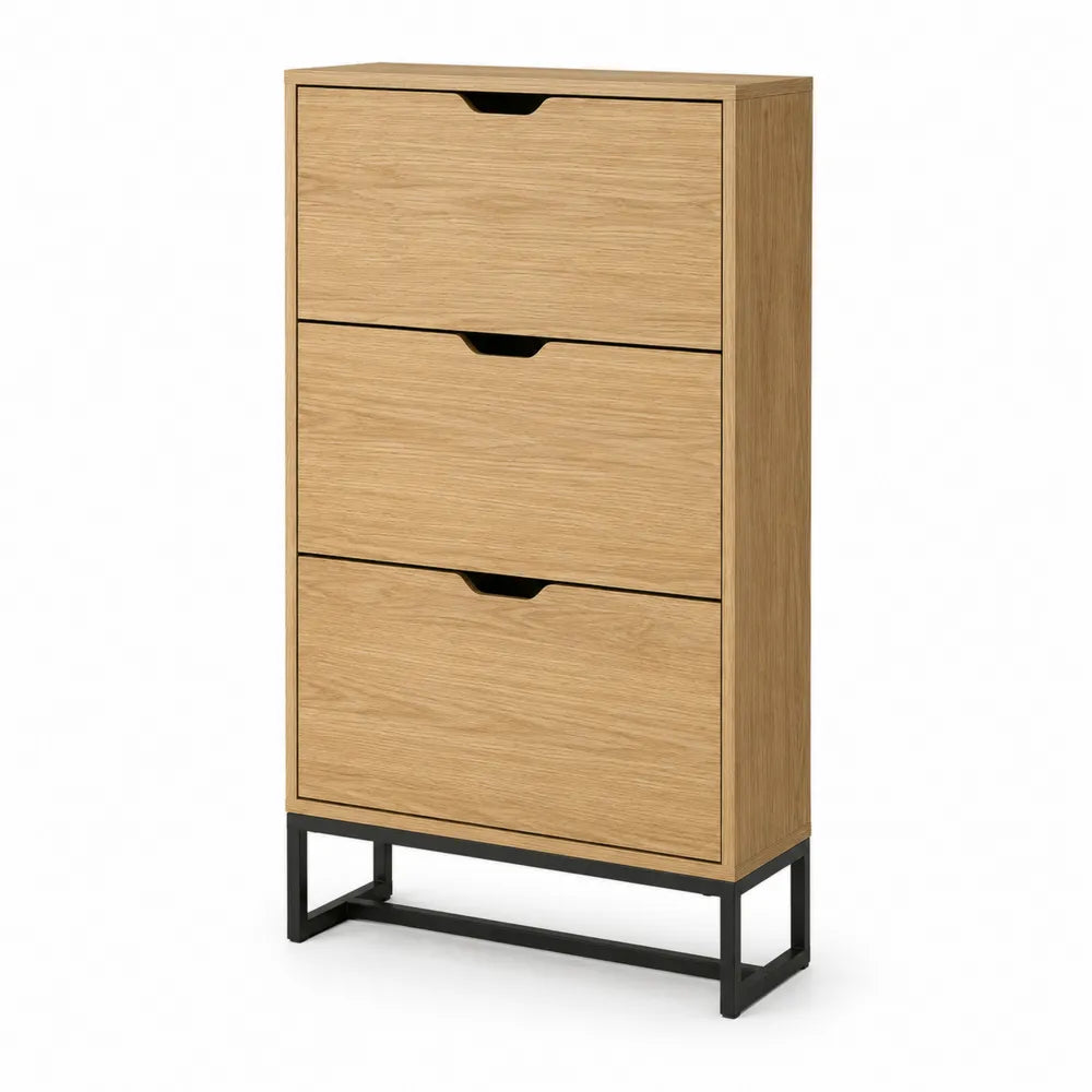 Zapatero de madera y metal con 3 compartimentos 104x53x25 cm