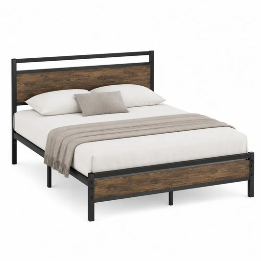 Cama de Metal y Madera de Ingeniería 200x150 cm