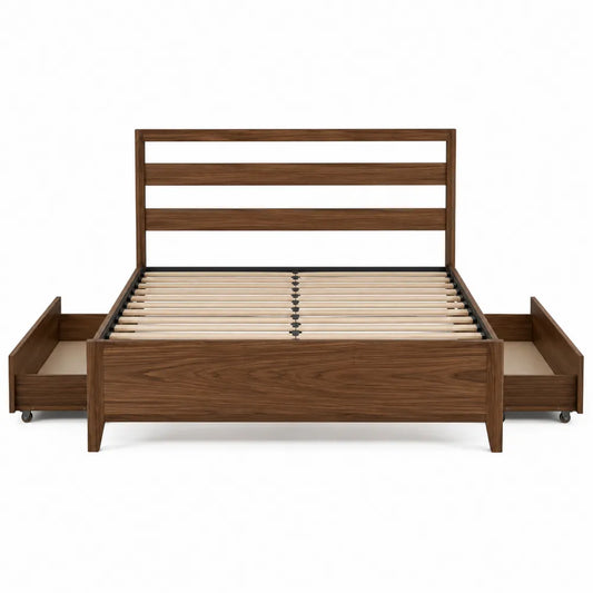 Cama de madera de nogal con almacenamiento y cajones 200x160 cm
