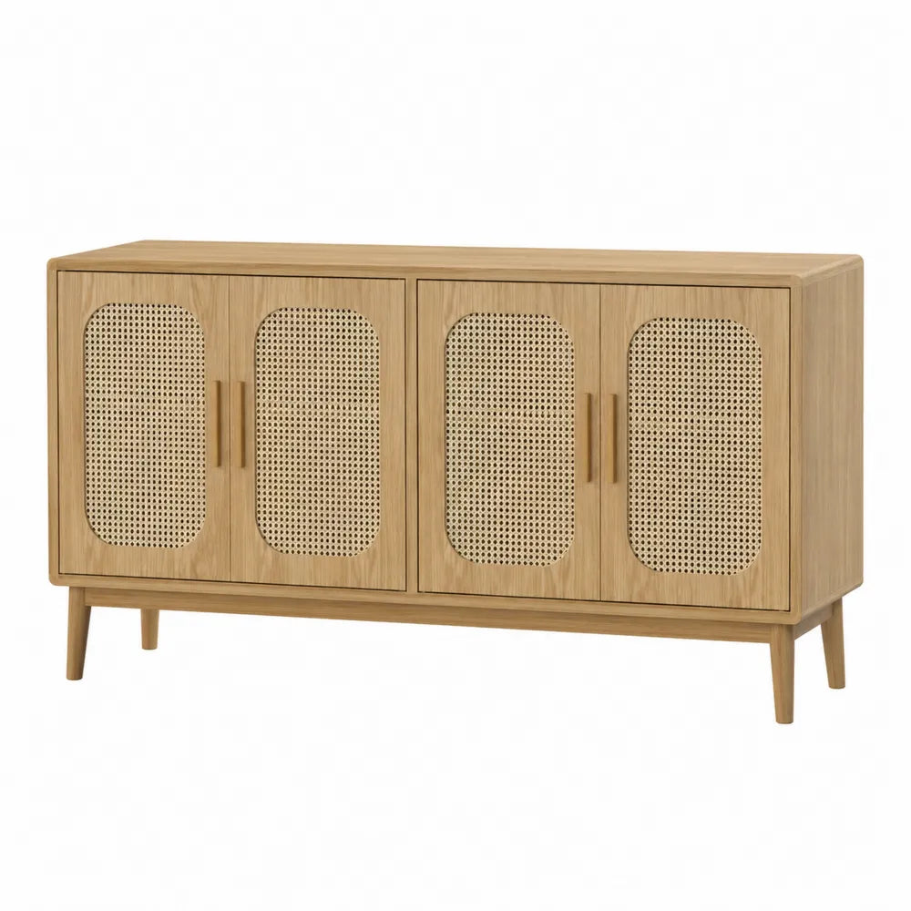 Aparador de Madera de Roble con Puertas de Caña 180x45x90 cm