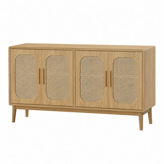 Aparador de Madera de Roble con Puertas de Caña 180x45x90 cm