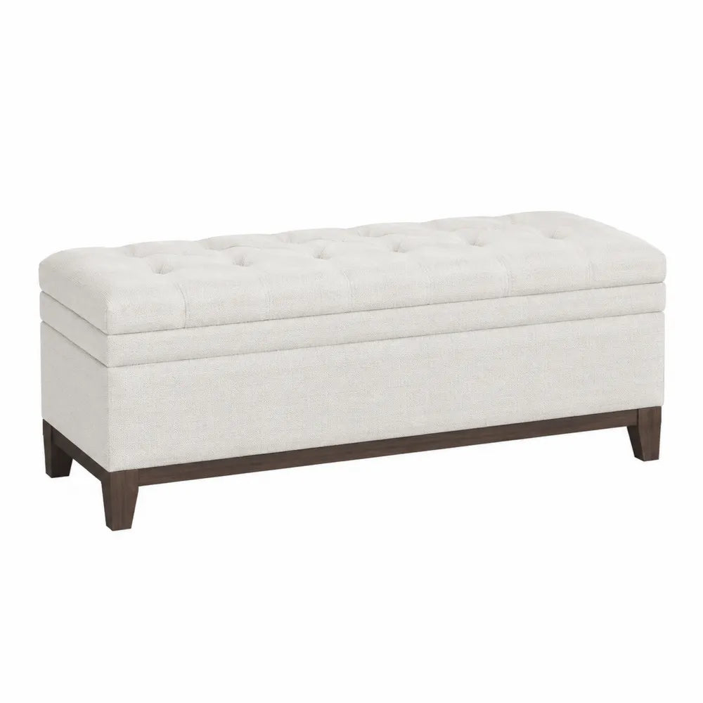Banco de almacenamiento tapizado en poliéster beige con patas de madera