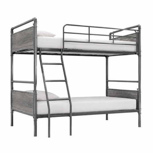 Litera de metal y MDF con escalera integrada 90x190 cm gris