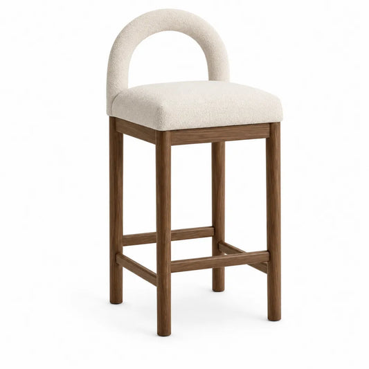 Taburete de madera de nogal y poliéster blanco, 110 cm