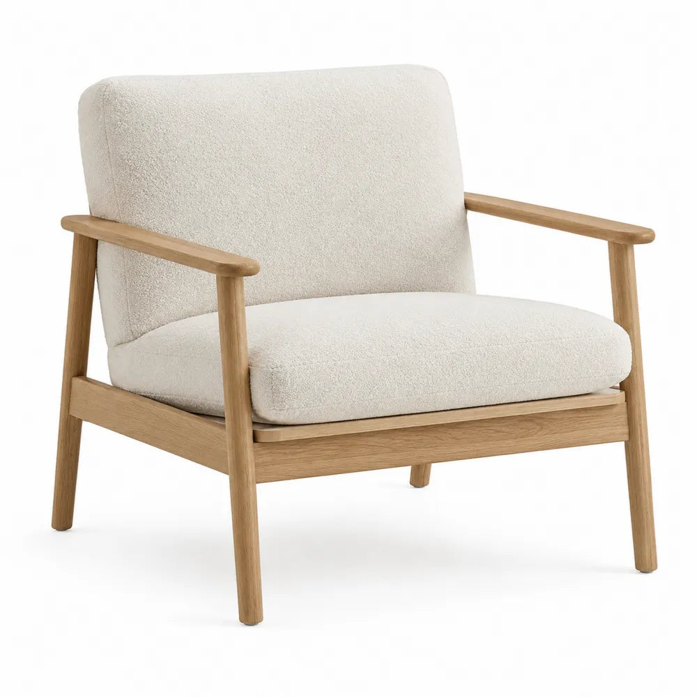 Sillón de madera con tapizado de poliéster crema 75x70x75 cm