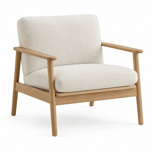 Sillón de madera con tapizado de poliéster crema 75x70x75 cm