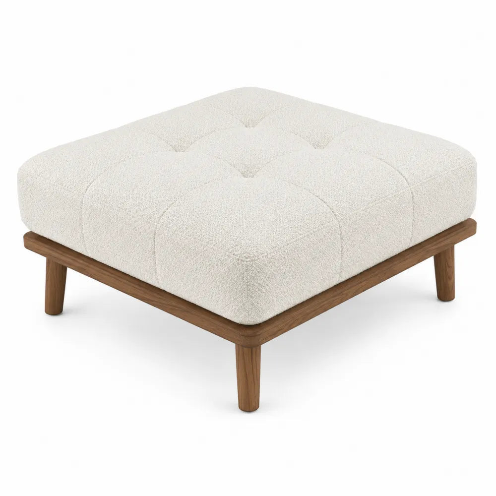 Taburete cuadrado de tela con patas de madera 60x60x40 cm