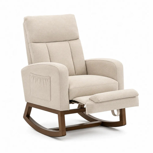 Sillón reclinable de lino con función de balanceo y reposapiés