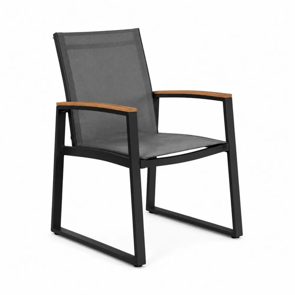 Silla de metal y tela para exterior negro/gris