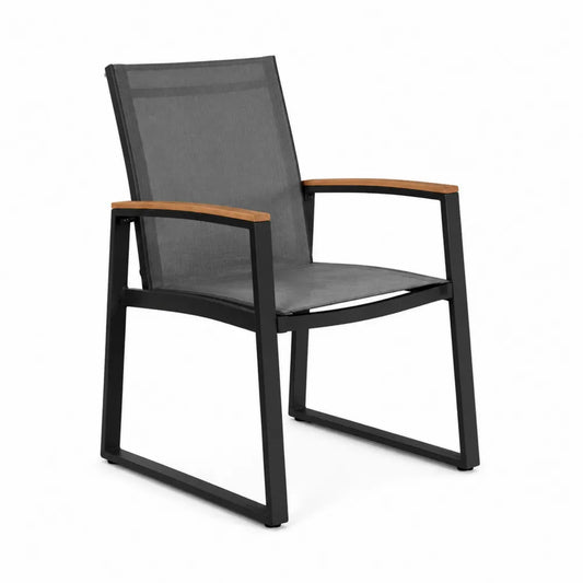 Silla de metal y tela para exterior negro/gris