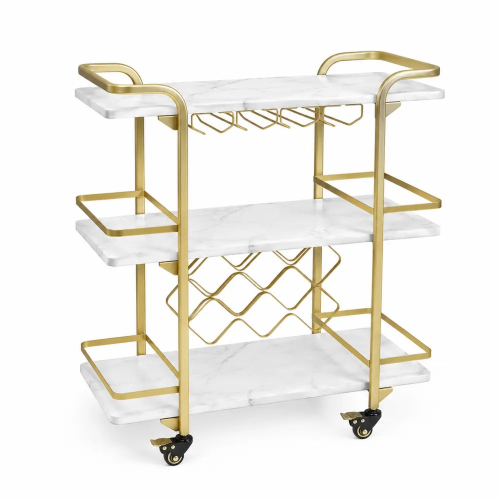 Carrito de bar con mármol y metal dorado
