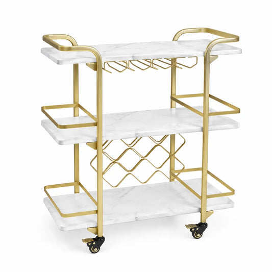 Carrito de bar con mármol y metal dorado