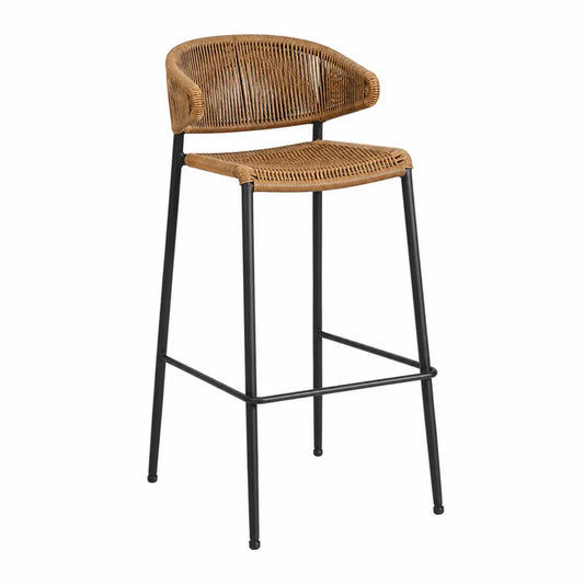 Taburete de ratán sintético y acero marrón claro 100 cm