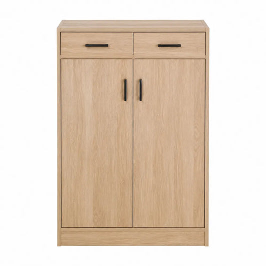 Zapatero de madera con 2 puertas y 2 cajones en roble