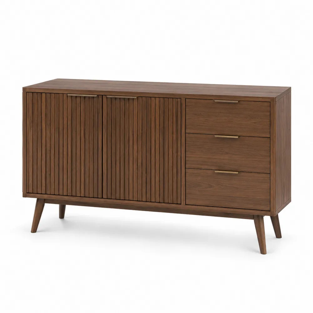 Aparador de madera de nogal con puertas y cajones 120x40x85 cm marrón