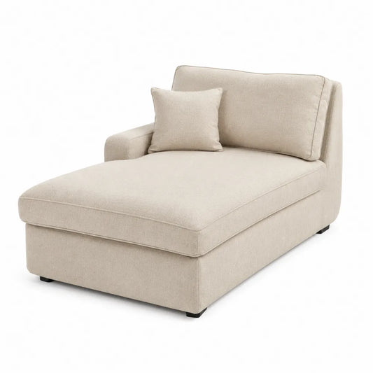 Sofá chaise longue beige con cojín, tapizado en poliéster